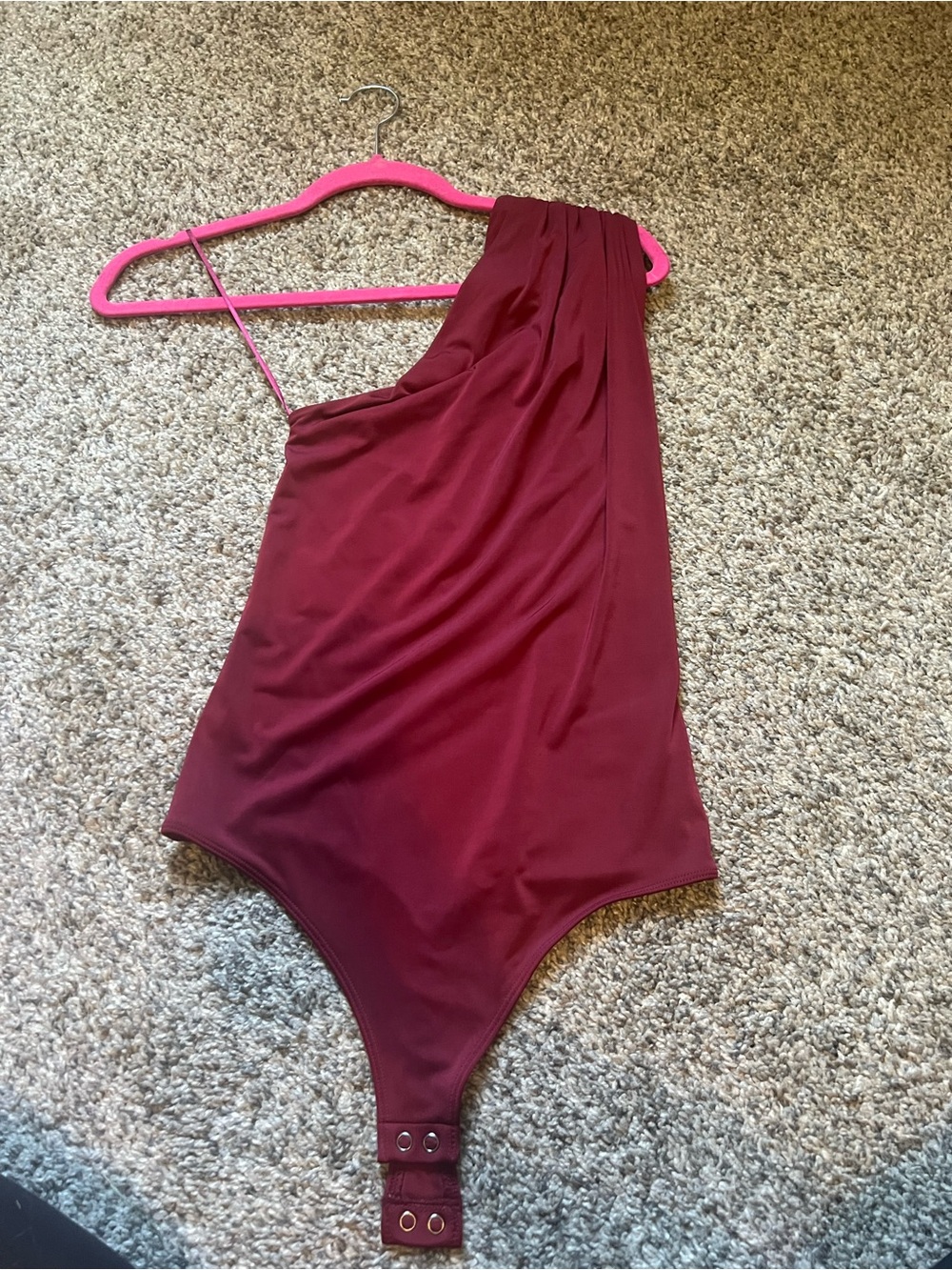 One-Shoulder Burgundy Thong Bodysuit